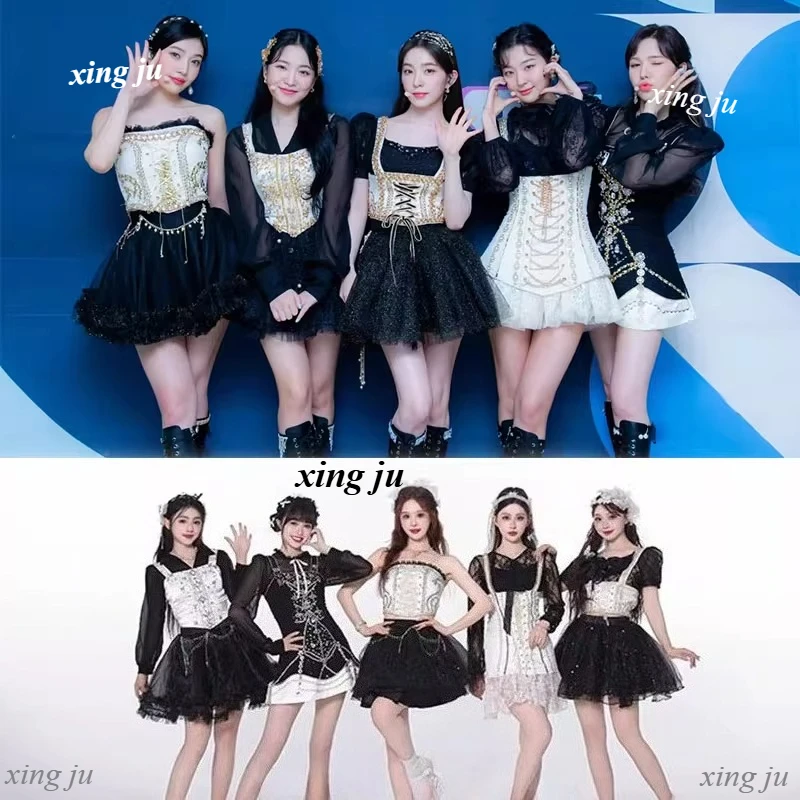 

New Kpop Outfits Korean Women Group Fairy Mesh See-Through Short Dress Cosplay Costumes Performance Clothes Nightclub Stage Wear