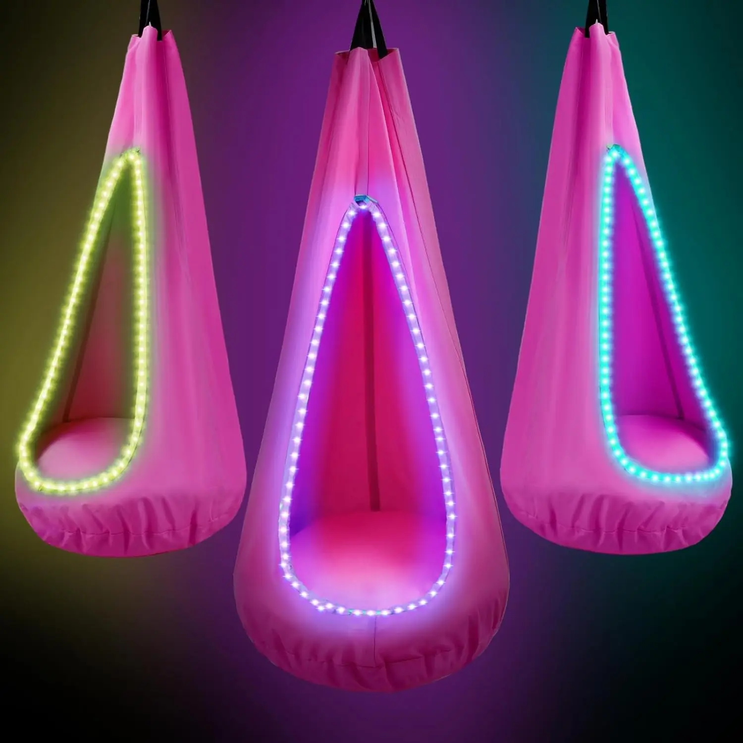 

Light Up Kids Pod Swing Seat, Upgraded Sensory Pod Swing Hanging Hammo Swing Chair, Max 260Lbs Sensory Swing For Kids With Usb