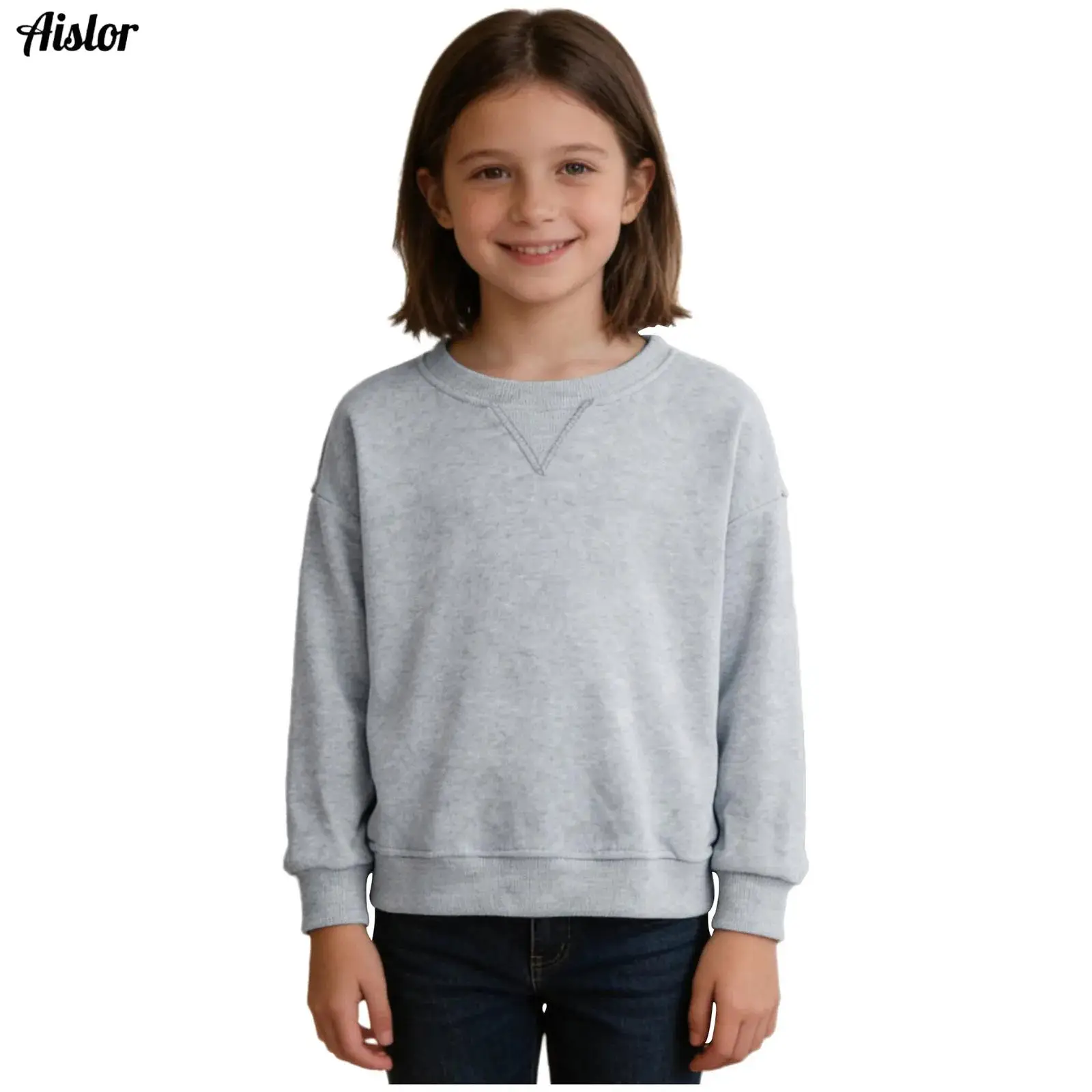 

Kids Girls Fleece-Lined Sweatshirt Round Neck Long Sleeve Pullover Tops T-shirt for School Sports Casual Clothing Dailywear