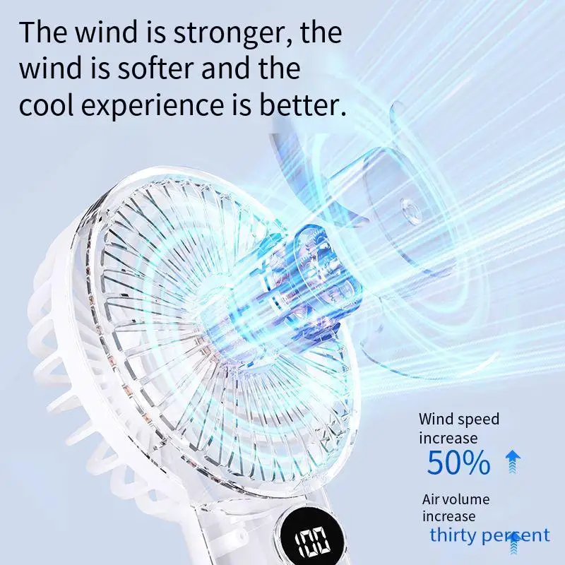 Handheld/Desk-Stand/Overhead Multi-Functional Small Fan with LCD Display and 6 Wind Speed Levels image 3