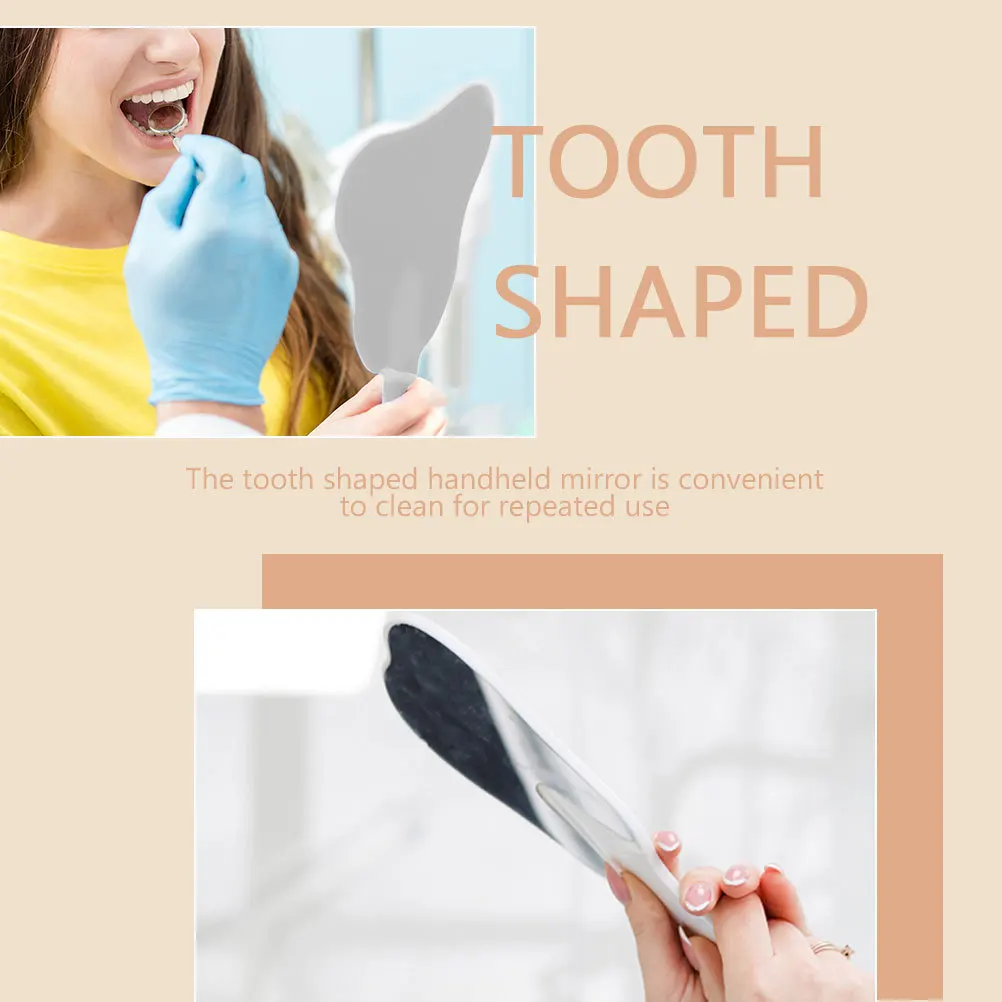2Pcs Tooth Shaped Handheld Mirrors Compact Portable Makeup Mirror Plastic Vanity Mirror for Travel Dental Mirrors