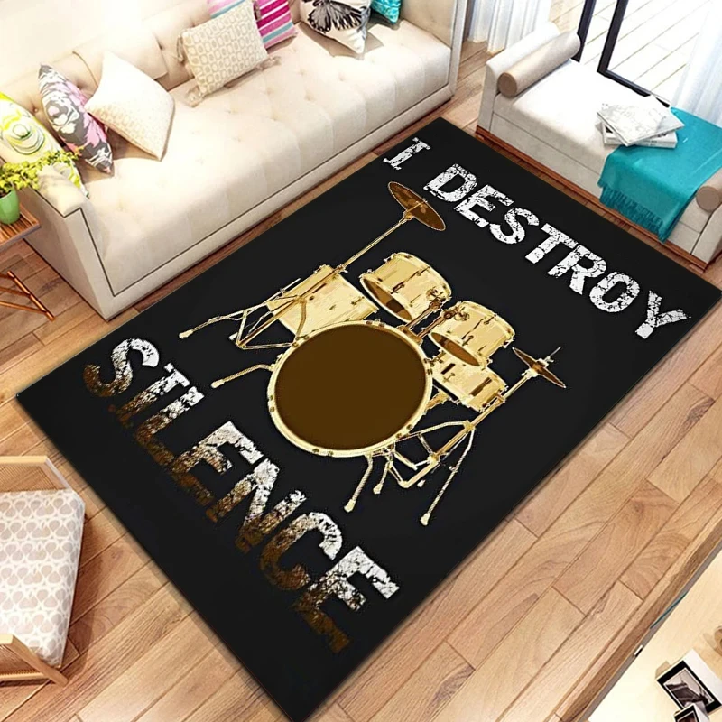 Drum Kit Area Rug Rock Music Themed Decorative Carpet Kids Musical Instruments Floor Mat for Bedroom Inside Entryway Doormat