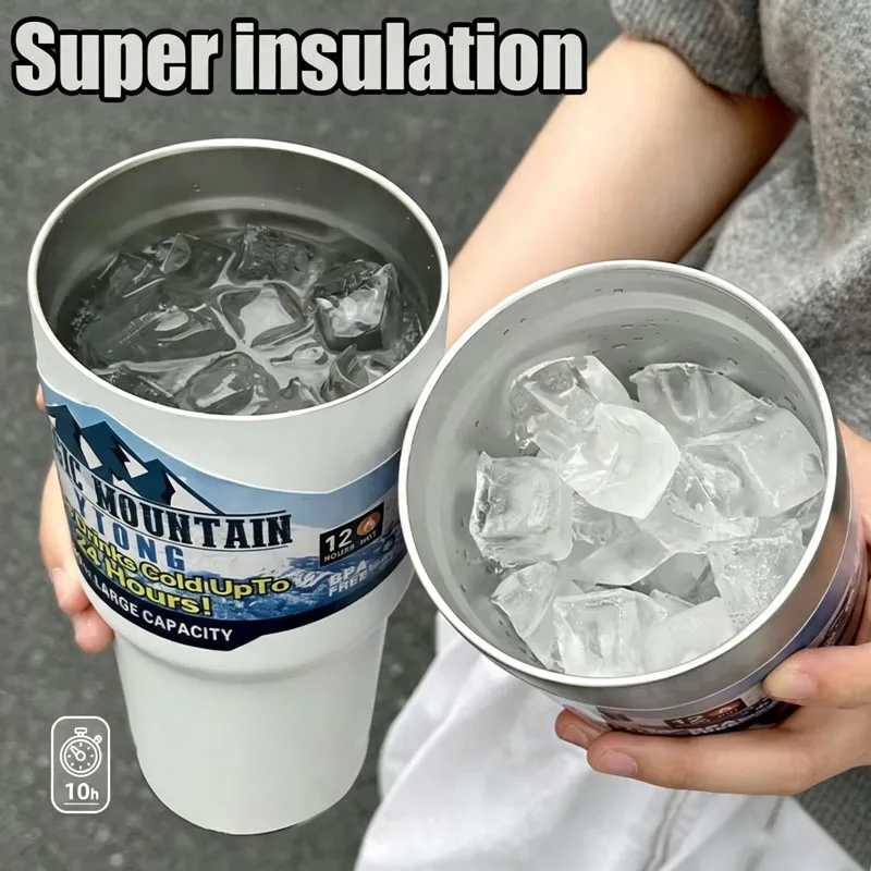 30Oz Portable Stainless Steel Water Bottle with Straw Thermos Tumbler Keep Drink Cold Hot Coffee Bottle