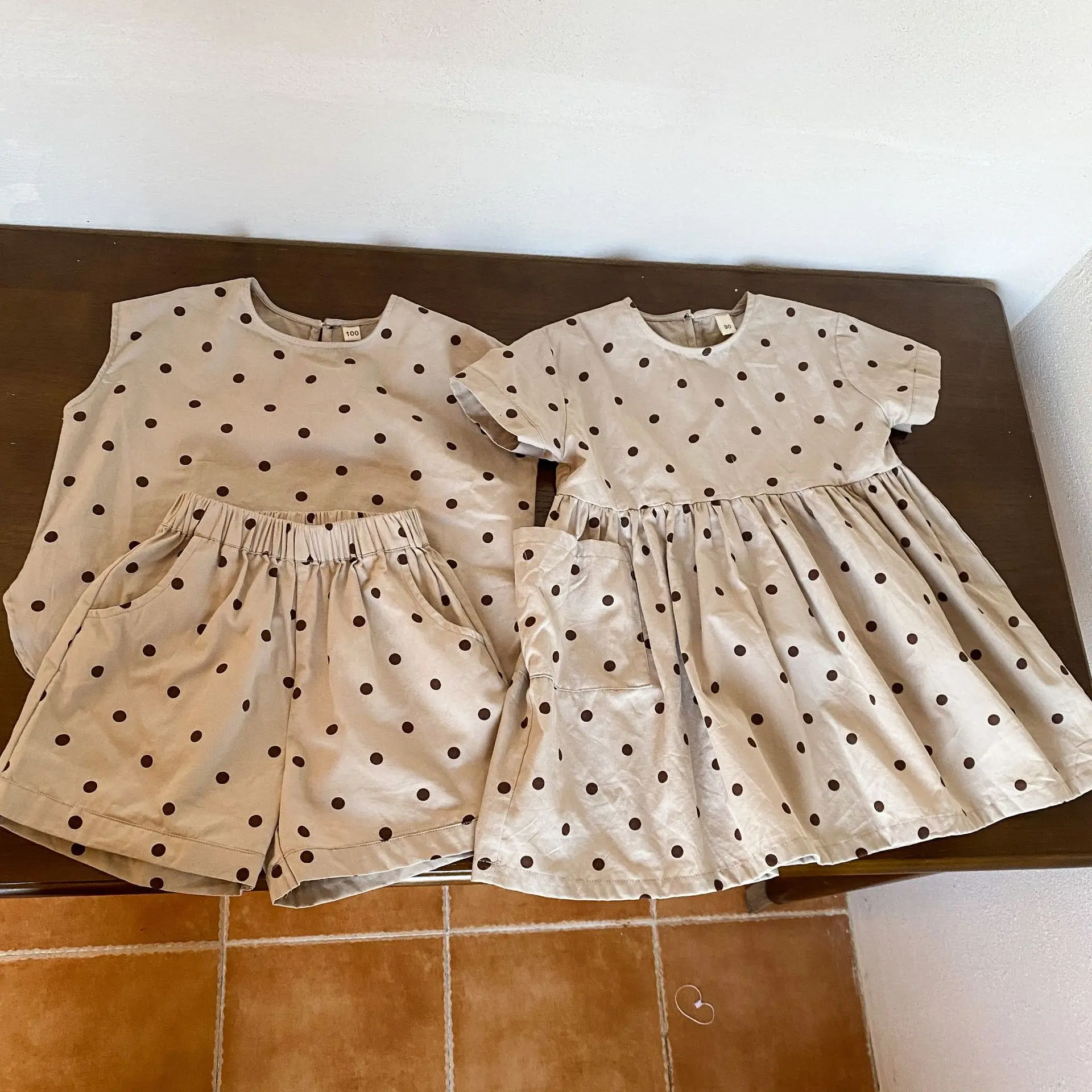 Children's Sets Summer for Boys 2025 New Baby Summer Dress Pure Cotton Polka Dot Girls' Dress for Brothers and Sisters