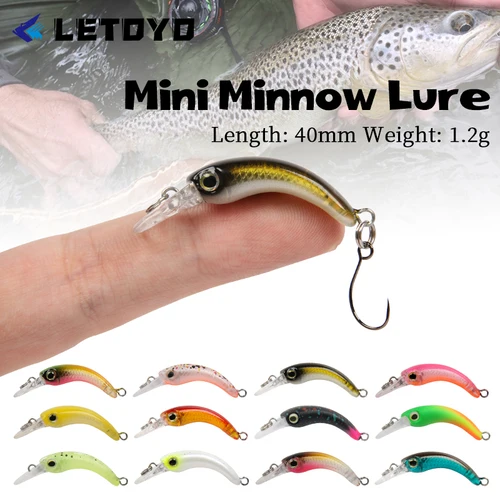 LETOYO Mini señuelo de trucha 1,2g pececillo flotante señuelo de pesca de trucha Micro señuelos duros cebo Artificial Wobblers para trucha lubina perca