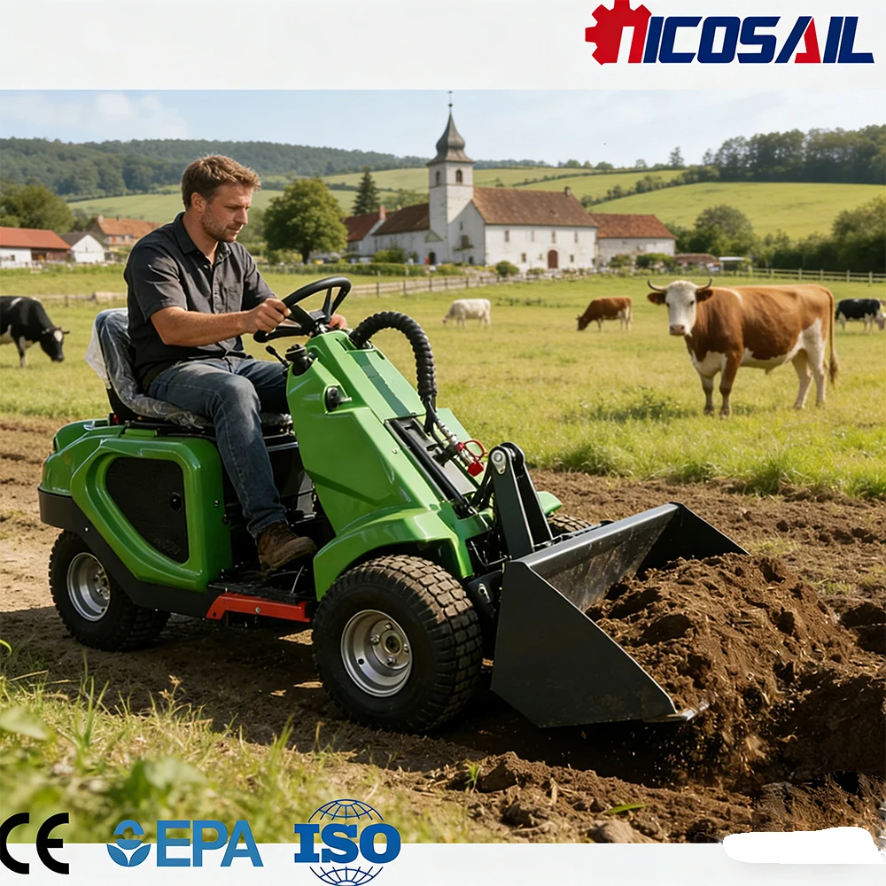 

Трехколесный мини-погрузчик с бортовым поворотом, одобренный CE, надежный, простой в управлении, для работы в ограниченном пространстве