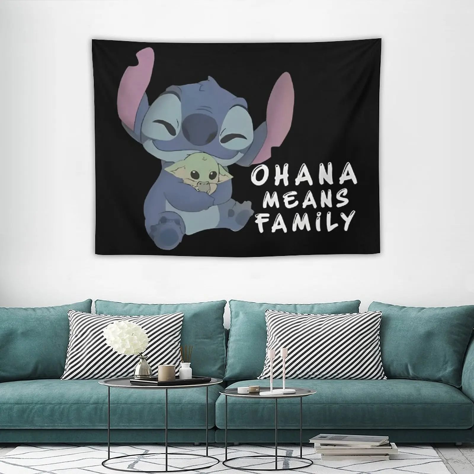 

Stitch Ohana Means Family Tapestry Hanging Picture Tapestries Aesthetic Bedroom Dorm Home Background Cloth Wall Decoration
