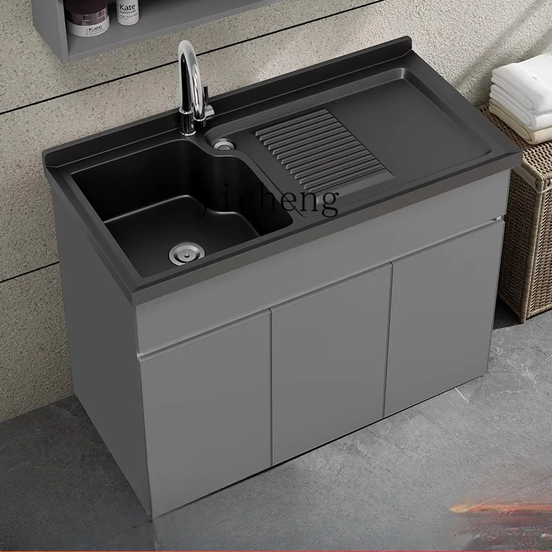 

TQQ Double Laundry Balcony Cabinet Basin Household Laundry Pool Laundry Sink Integrated Bathroom Cabinet