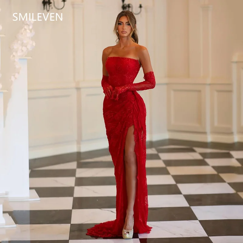 

Smileven Mermaid Side Split Tulle Prom Dresses Lace Appliques Backless Party Evening Dress Gift Customized 2025