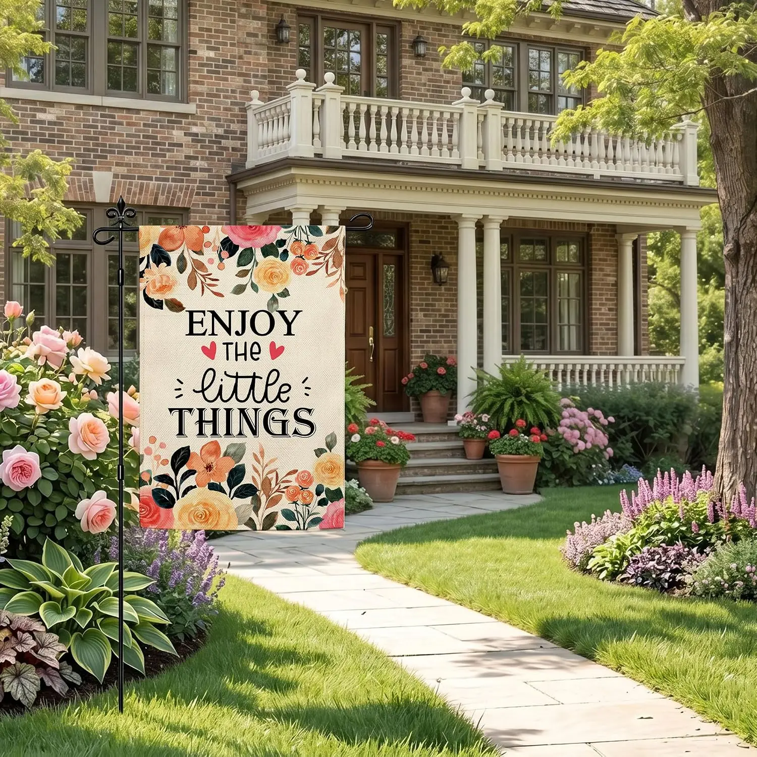Funny Garden Flag 12x18 Double Sided, Enjoy the Little Things Small Yard Flag for Outside, Fade Resistant Burlap Outdoor Dec yyi