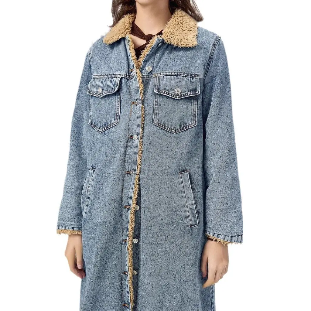 Chaqueta vaquera acolchada de algodón con forro polar largo para mujer, ropa de abrigo holgada de estilo europeo y americano para mujer