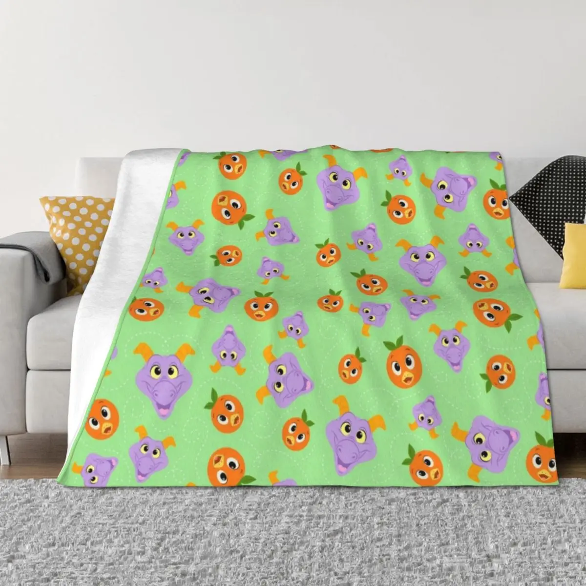 

Festival Fresh - Figment and orange bird (green) Throw Blanket Flannel Moving anime Luxury Designer Blankets