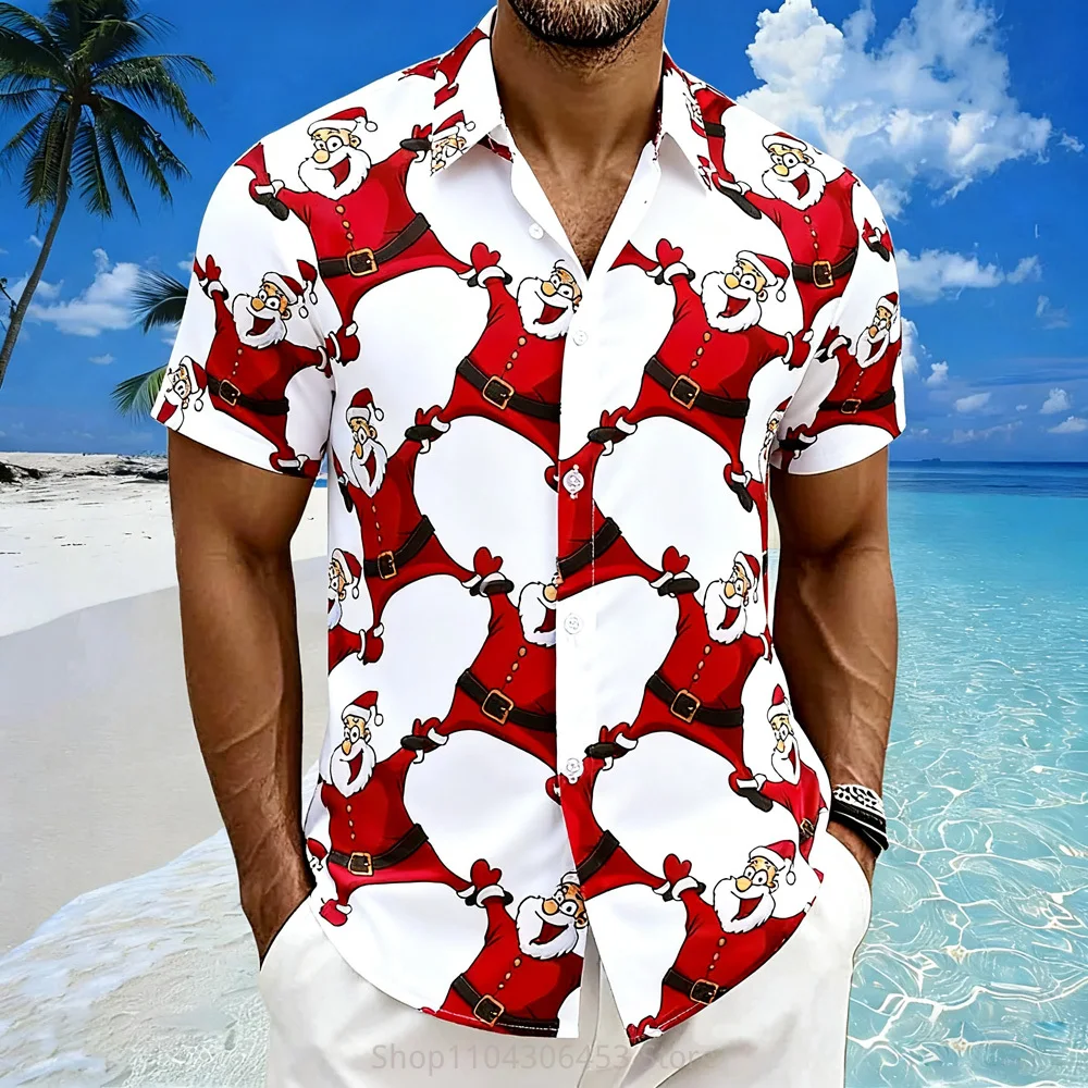 Men's Christmas New Year Festive Festive Atmosphere Shirt Beach Vacation Casual Party Travel Outdoor Short-sleeved Lapel Top