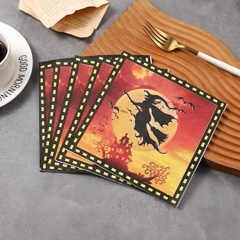 

20 шт., 33 см, 2 слоя, новые цветные салфетки для Хэллоуина, ведьмы, вечерние бокала для вина, цветочная бумага, украшение, живопись, сделай сам, бумага для декупажа