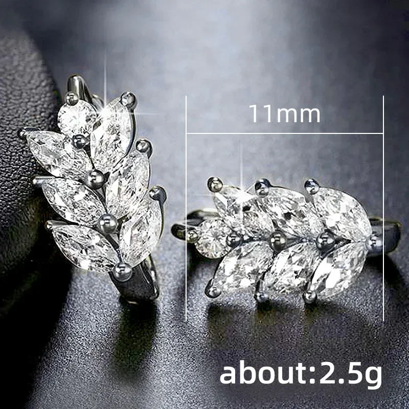 Huitan Leaf Shape Hoop Earrings Women with Marquise White Cubic Zirconia Fashion Contracted Small Circle Trendy Jewelry