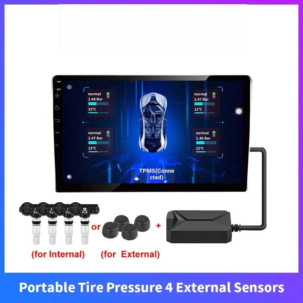 Système intelligent de surveillance de la pression des pneus TPMS pour voiture avec 4 capteurs, affichage de la température et avertissement solaire