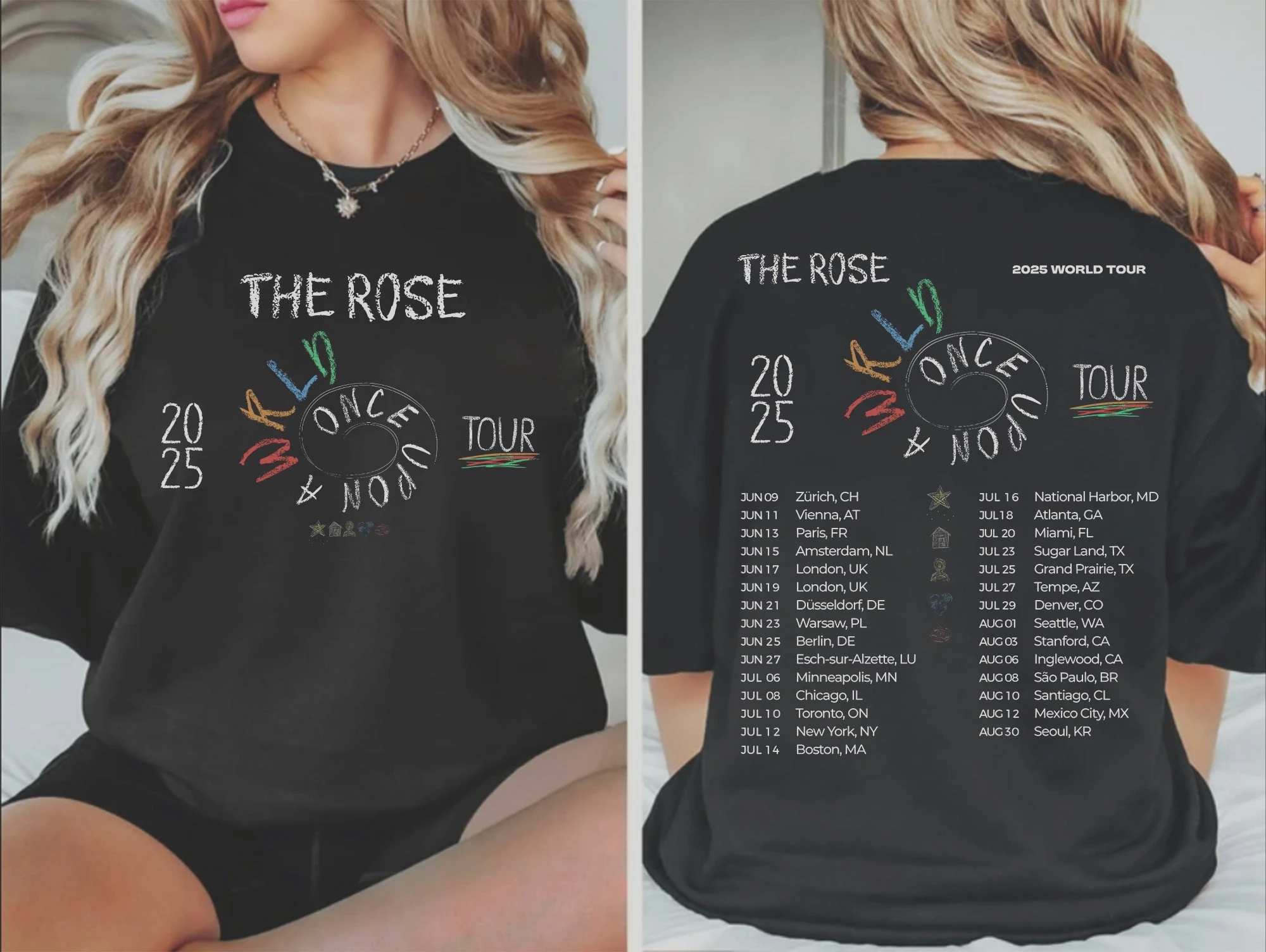 تي شيرت The Rose ذات مرة AWRLD World Tour 2025 تي شيرت The Rose WRLD لخريطة الطريق قميص The Rose المزدوج قميص The Rose Kpop أنثى ذكر تي شيرت #4