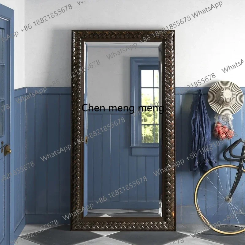 Full body, retro floor-to-ceiling mirror wall-mounted wooden frame living room rectangular full-length mirror h178