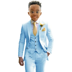 Green Mint Boys Suit Wedding Smaking 3 Piece Set Children Jacket Pants Fine Set Setting Casual Blazer Fine Adjust Young Clothing 8 Main Sales Blouse Green Mint - №1