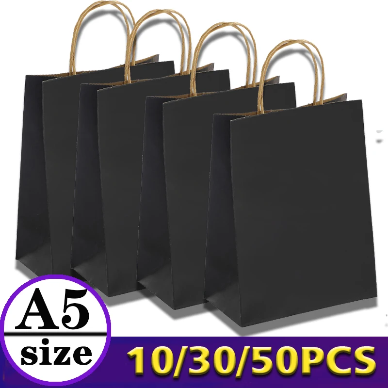 10/30/50 Stück A5-Größe Schwarze Kraftpapiertüten Großhandel Geburtstag Party Süßigkeiten Schmuck Geschenktüten Taufe Kindertag Papiertüten