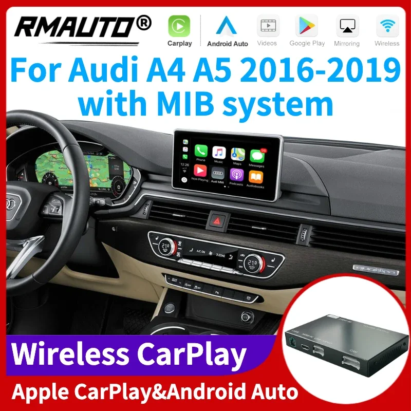 

RMAUTO беспроводной Apple CarPlay MIB для Audi A4 A5 2016-2019 Android Авто Mirror Link AirPlay с поддержкой обратного изображения, воспроизведения автомобиля