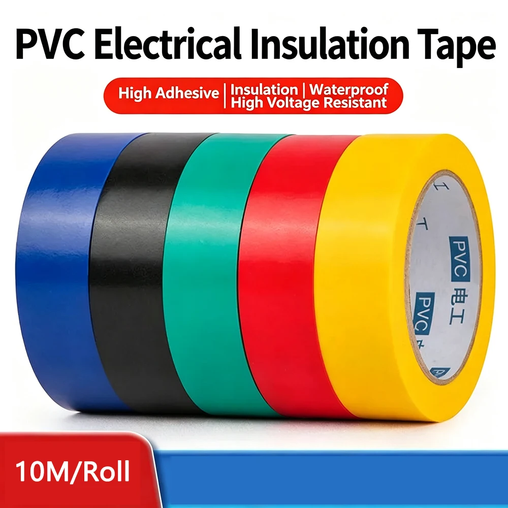 2Rolls 10M PVC Electrical Insulation Tape High Adhesive Waterproof High Voltage Resistant Electric Tape for Wire Cable Wrapping