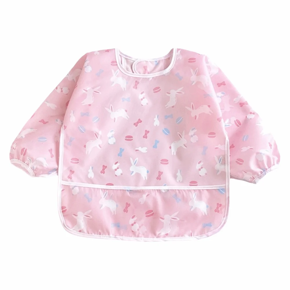

Cute Cartoon Baby Bibs Colorful Design Waterproof Fabric Waterproof Bib Long Sleeve Soft Material Self Feeding Apron Infant Care