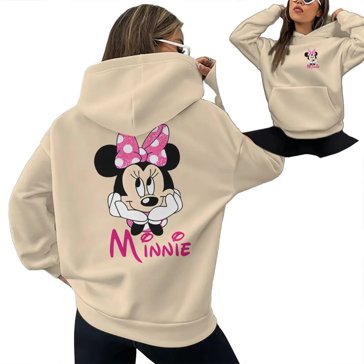 

Cartoon Character Print Pullover Hoodie Cute Minnie Mouse Design Casual Hooded Top Cartoon Minnie Harajuku Streetwear Hoodies
