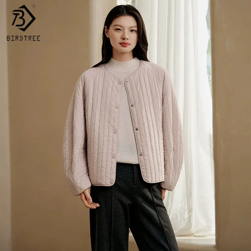 

Теплое пальто из 100% тутового шелка с наполнителем Birdtree, женский однобортный кардиган с круглым вырезом, новые куртки осень-зима 2025 T5O106JF