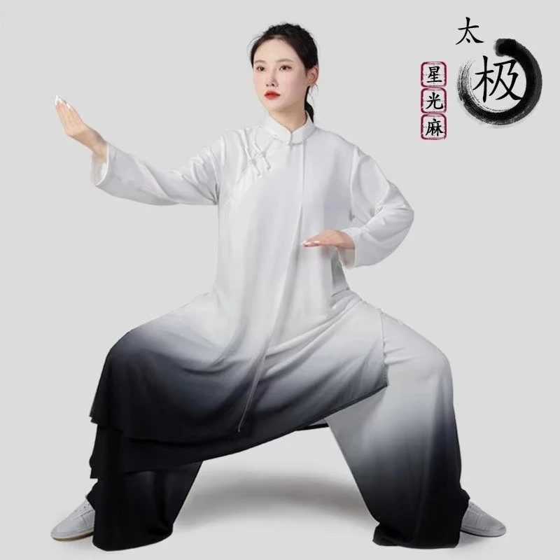 long tai chi men women martial gradual change color loose retro training suit set chinese style tai chi performance set w52