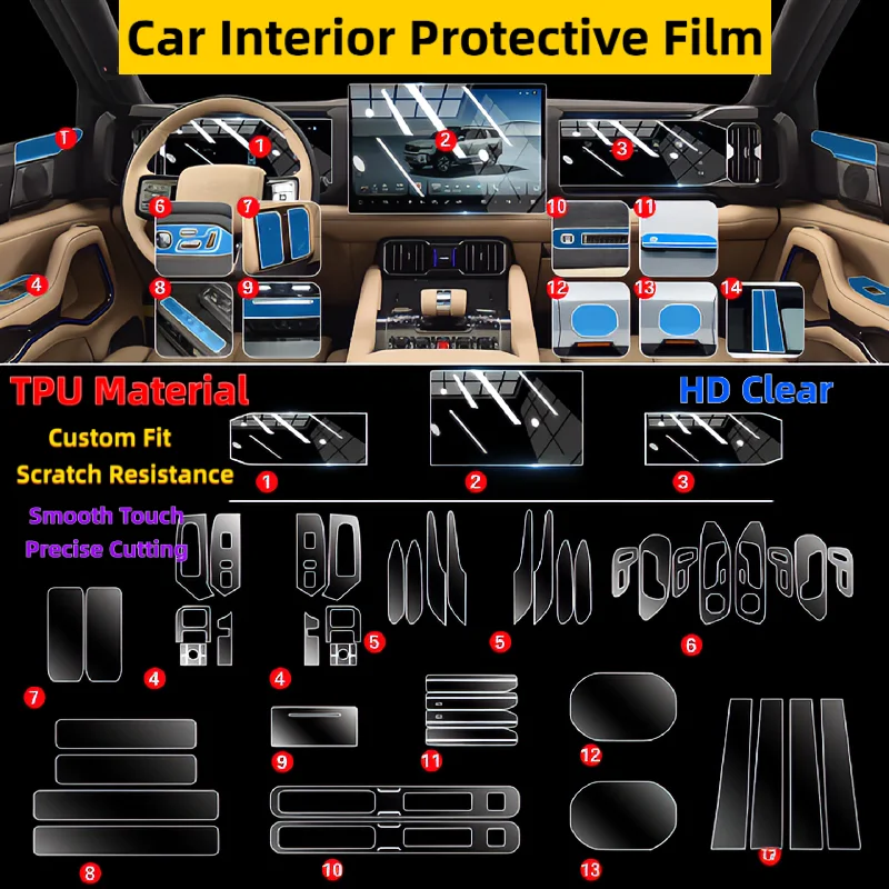 For Fang Cheng Bao 8 interior protection film center console screen  dashboard  car interior transparent TPU anti-scratch  film