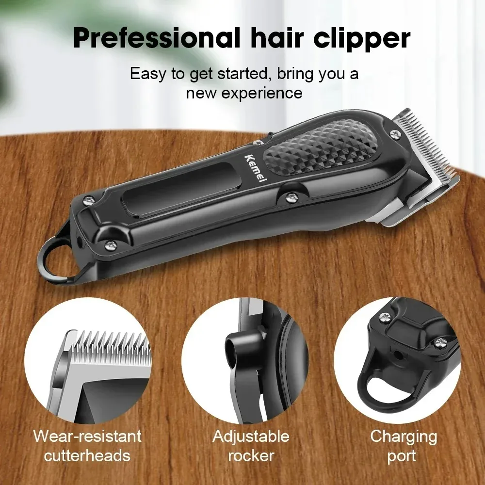 Kemei مقص الشعر الكهربائية UBS قابلة للشحن اللاسلكي أداة تهذيب اللحية الرجال مقص الشعر الكهربائية القوية التشذيب أداة KM-1071