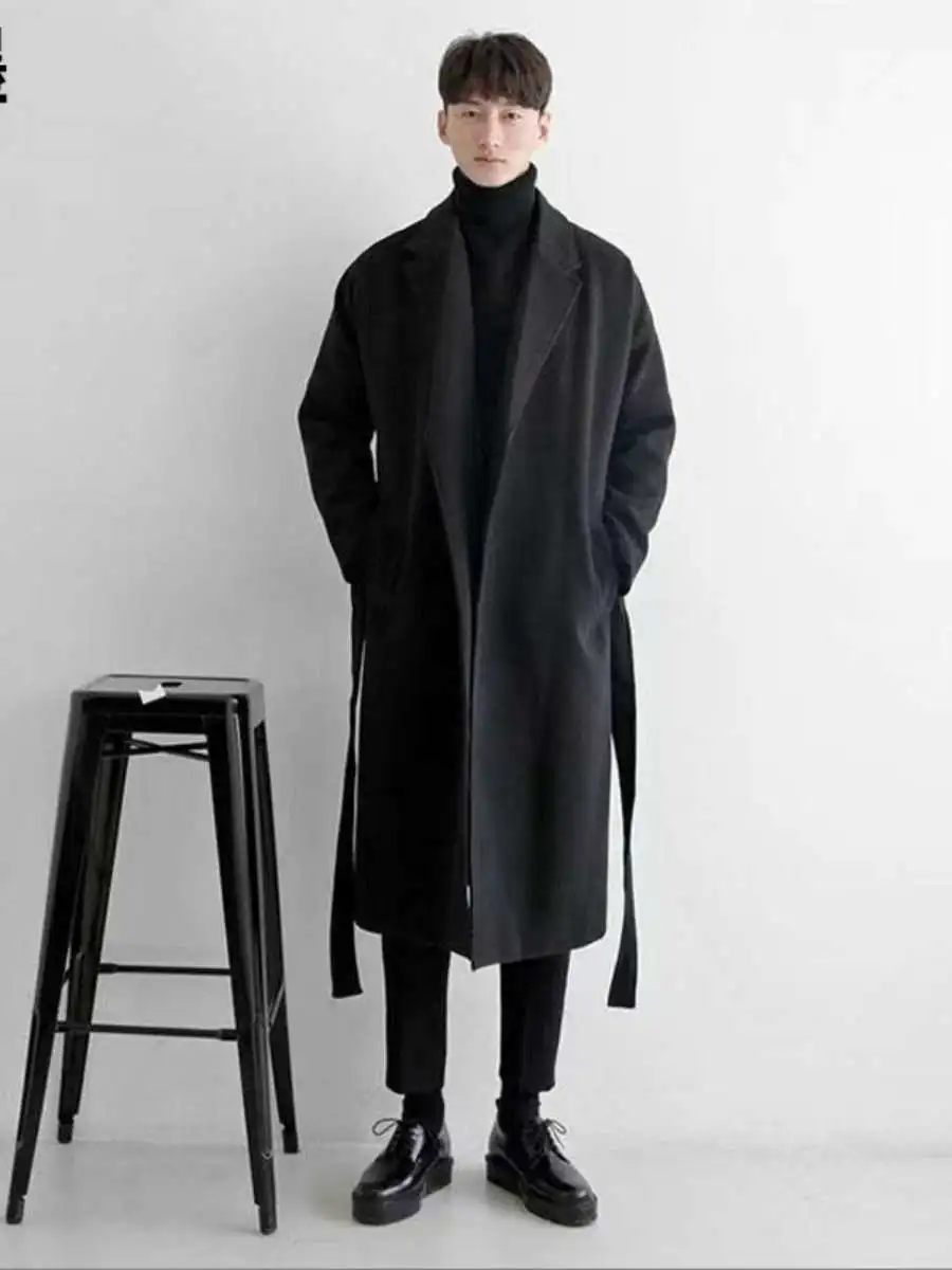 

Bla шерстяное мужское пальто длиной до колена, ветровка, повседневная весенне-осенняя дизайнерская молодежная свободная посадка на одной пуговице