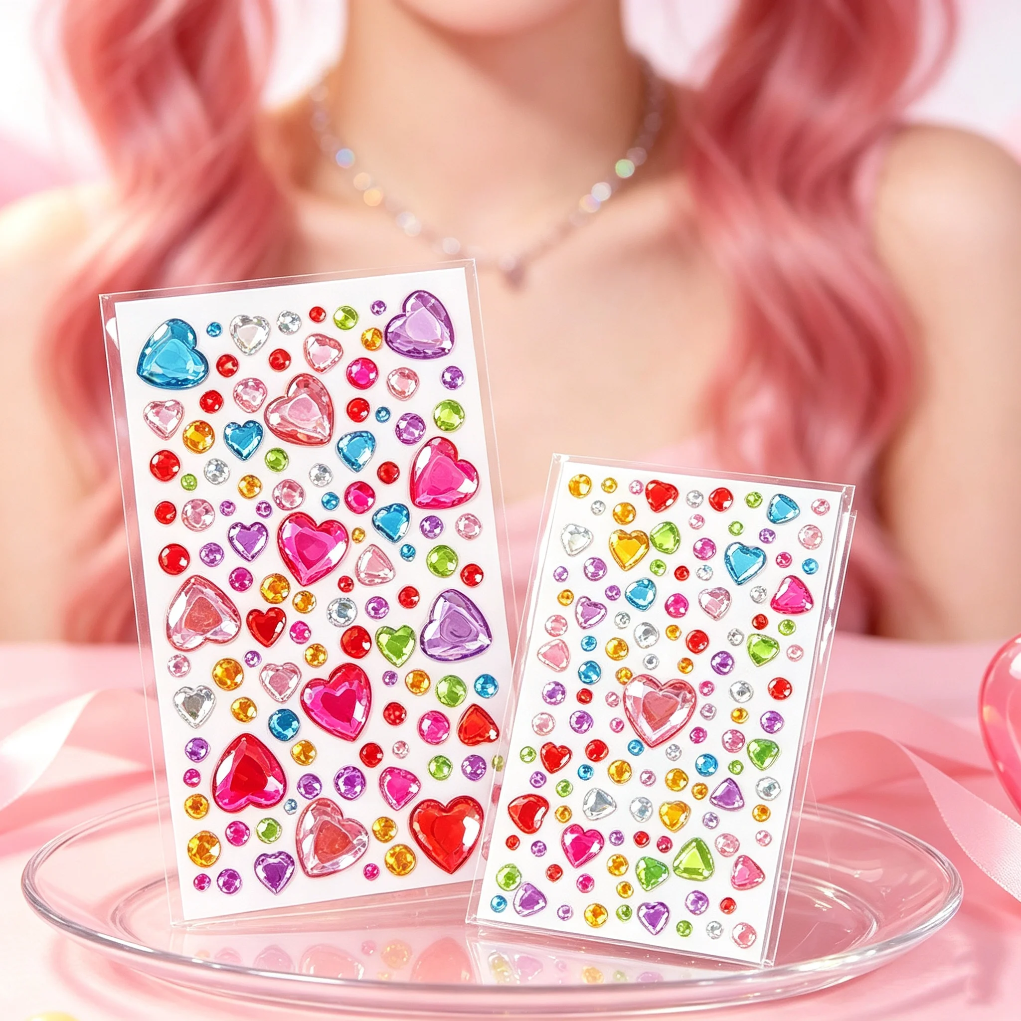 2Pcs Colorful Bling Rhinestone Face Stickers Heart & Round Dot Crystal Body Gems Waterproof Jewel Tattoos Music Festival Decors*