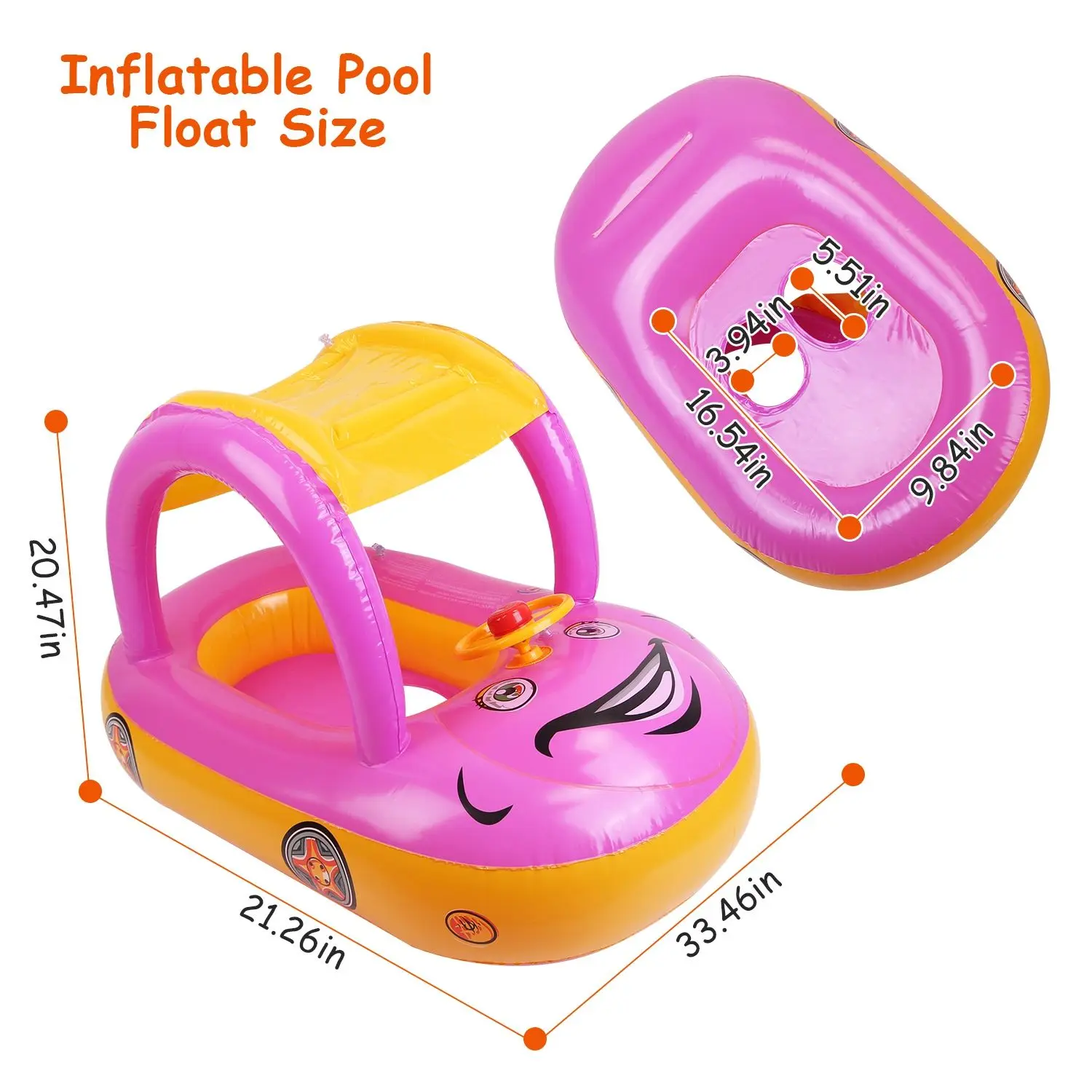 Flotador de piscina inflable para bebé, flotador de natación en forma de coche para niños pequeños, barco, juguete para piscina, anillo de natación infantil, piscina con dosel de protección solar