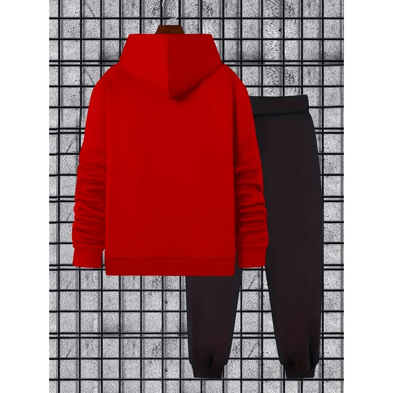 Men Hooded pullover sweatshirt with drawstring long pants is suitable for outdoor cycling and mountaineering apparel Daily Wear， view 5