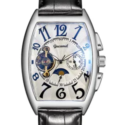 Orologio meccanico automatico cavo di lusso da uomo Tourbillon Orologio moda cinturino in morbida pelle orologi da lavoro maschile Relogio Masculino