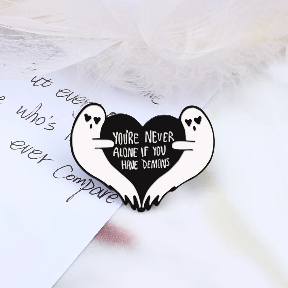 Cute Halloween Day Ghost Enamel Pins I MYSELF AM ANXIOUS&CONFUSED Brooch Women Men T-shirt Lapel Pin Badges Jewelry Decoration