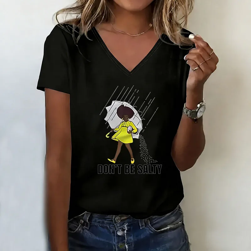 T-shirt V Neck Casual Fashion Y2k 1898 Dont Be Salty Women  Printed T Shirts Women Short Sleeve Tee Shirt V-Neck Summer Spring