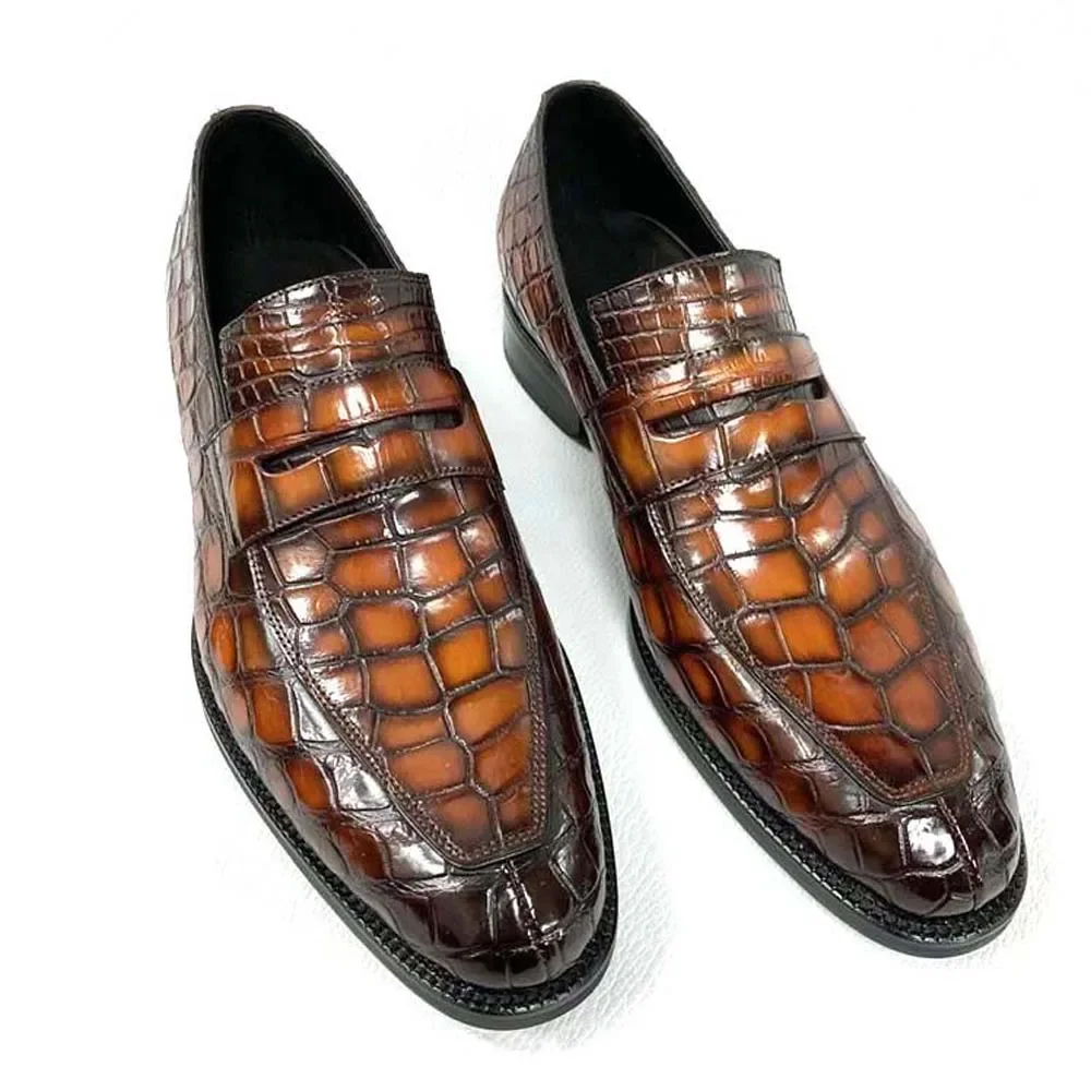 hongsen male dress shoes men  fashion  Brush color  crocodile  business   Fashion   Pure handmade