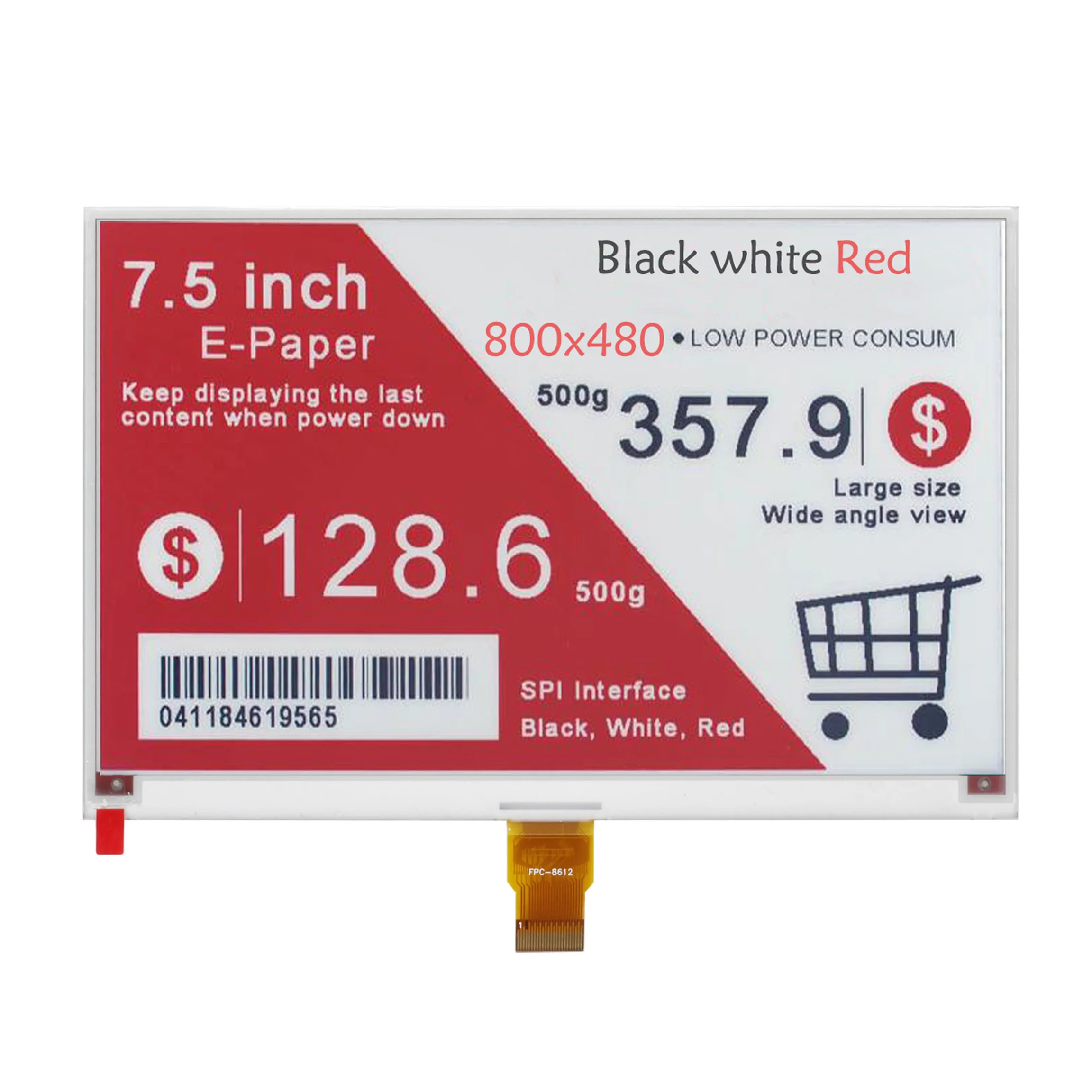 Écran d'affichage E-Ink HAT, 7.5 pouces, 800x480 éventuelles I, 24 broches, noir, blanc, rouge, papier électronique