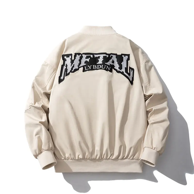 

Spring Summer Autumn New Sle Loose Couple Pilot Baseball Jaet Men's Embroidery Outerwear Polyester V-ne Svel