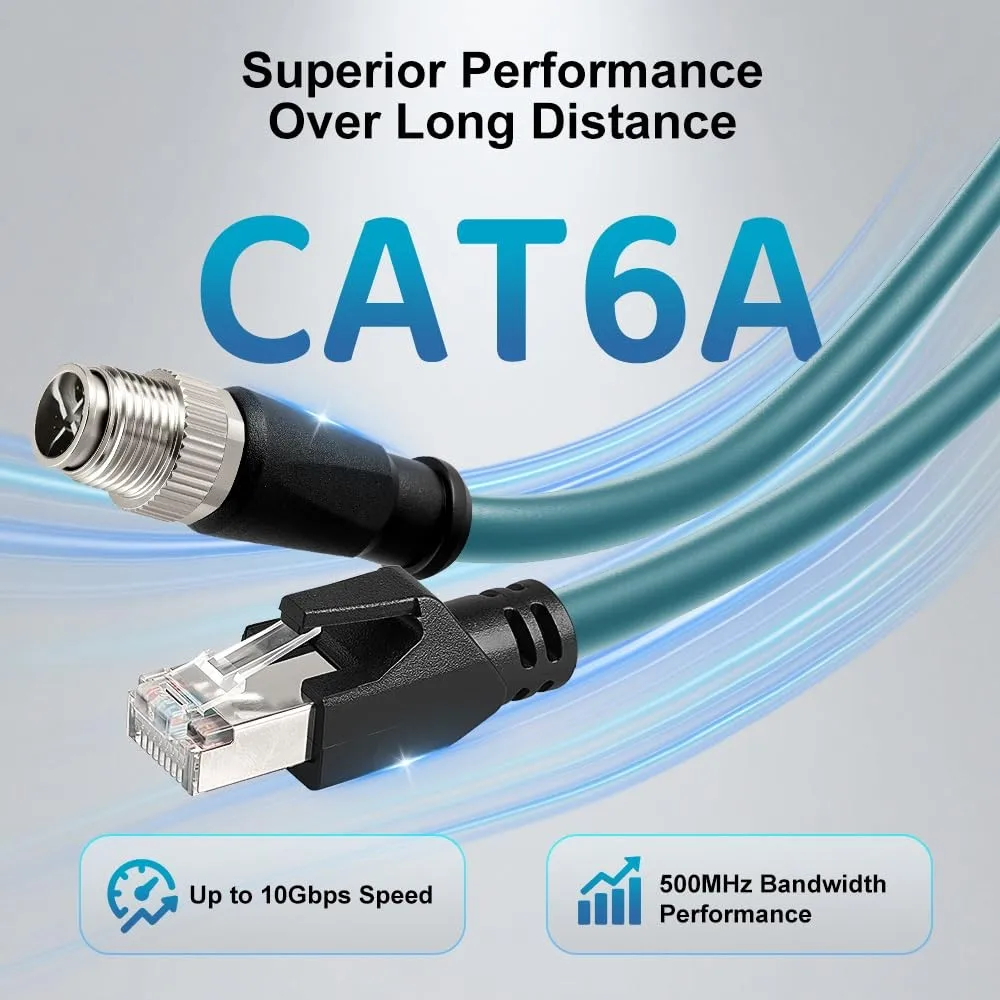 Alvin's Cables M12 8 Pin to RJ45 Shielded Ethernet Cable M12 X Coded 8 Position Cat6a High Flexible for Cognex Industrial Camera
