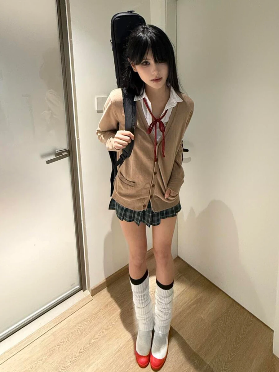 Original Japanese Sle JK orm Sweater Coat Loose Long Sve Women's School Supply Knittedwear Versatile Outerwear