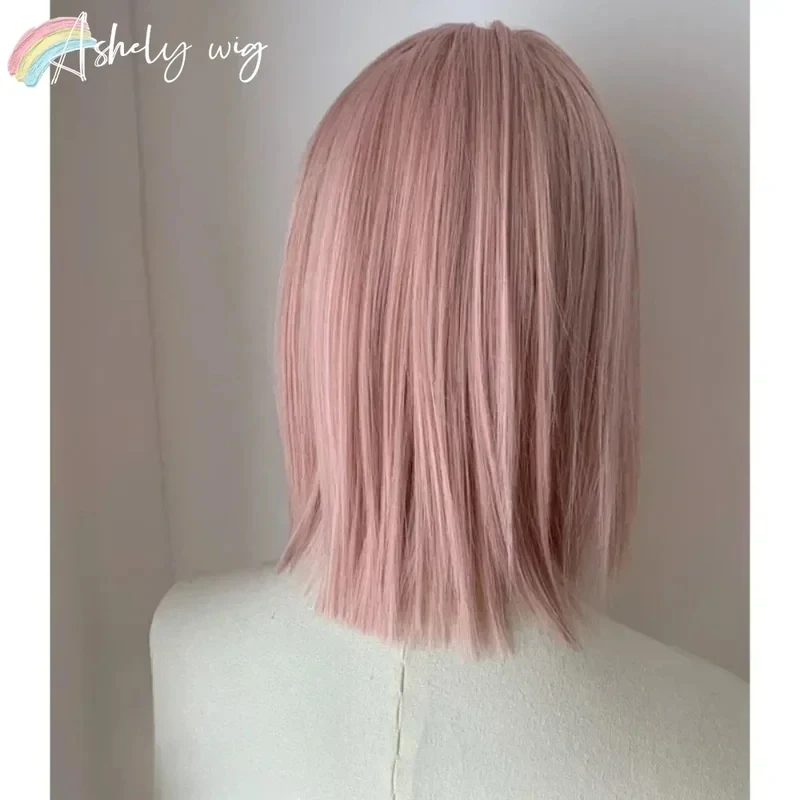 

xiaoxiao Ashely Sweet Bob for Women Lace Front Wigs Headband Summer Fresh Blonde Short Hair Cosplay Pink Wig Loli