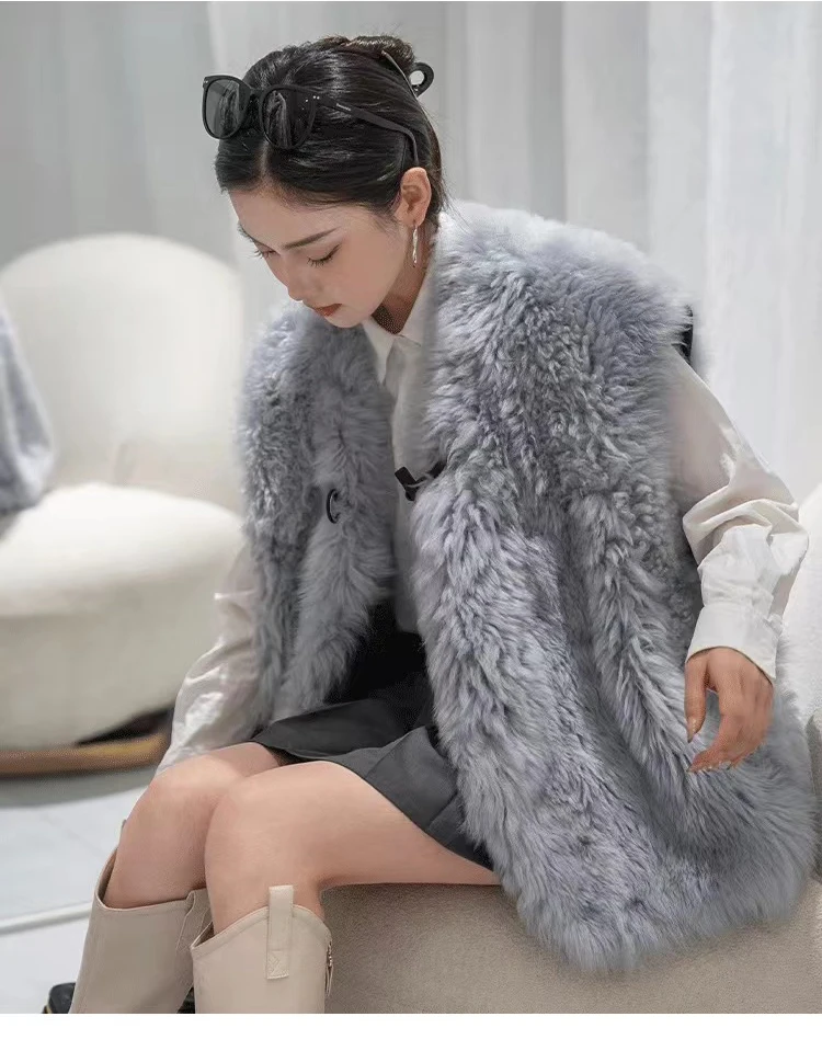 Luxury Fur Vest for Women 2024 Winter Korean New Lazy Tuscan  Curly Wool Fur One Piece Sleeveless Jacket Femme Warm Waistcoat