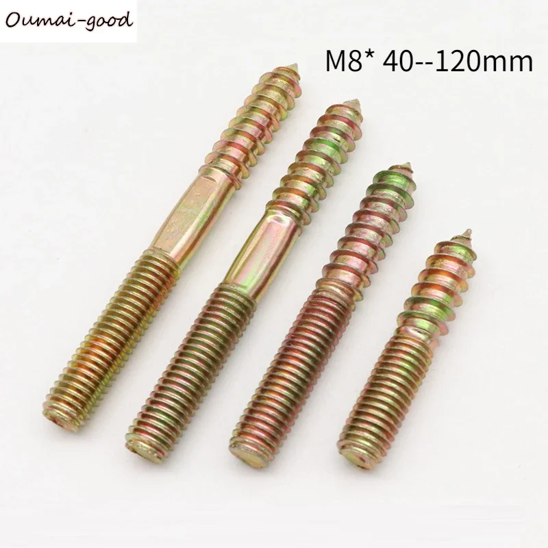 

10pc M8 40--120mm Hanger Bolts Double Ended Thread Lag Screws Wood Furniture Fixing Self Tapping Screws Color Zinc Plated