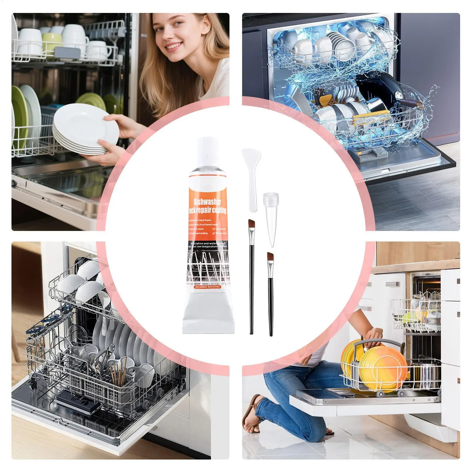 Dishwasher Rack Repair Coating Coating Long-Lasting Gel with 2 Brushes Dishwasher Rack Repair Gel for Home Ovens Frying