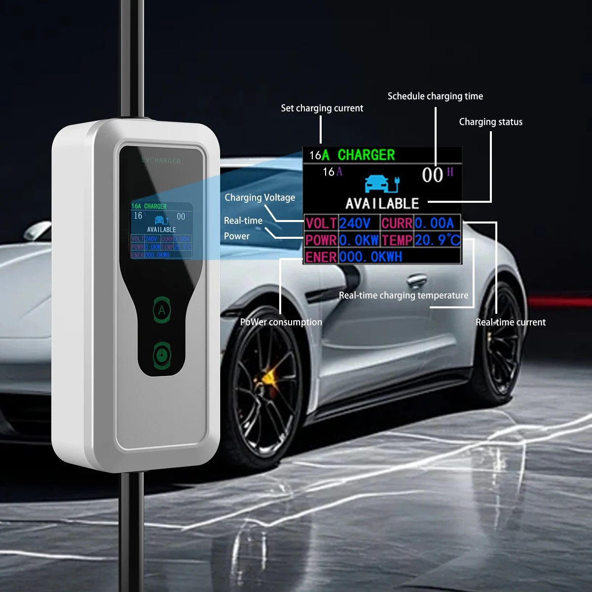 WUFEN J1772 Type2 GBT NACS 1Phase 32A 7KW Portable Charger 5M Wi-Fi Bluetooth Tuya APP Control EVSE Box for Home & Outdoor Use