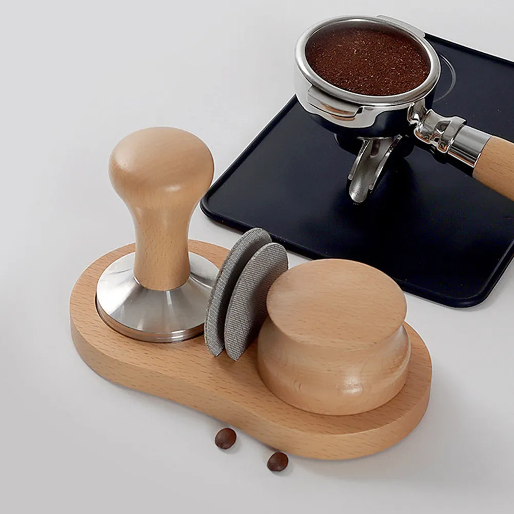 Coffee Press Powder Seat Wooden Tamper Stand Wear-Resistant Stable Tamper Holder Household Desktop Two-Slot Coffee Accessory